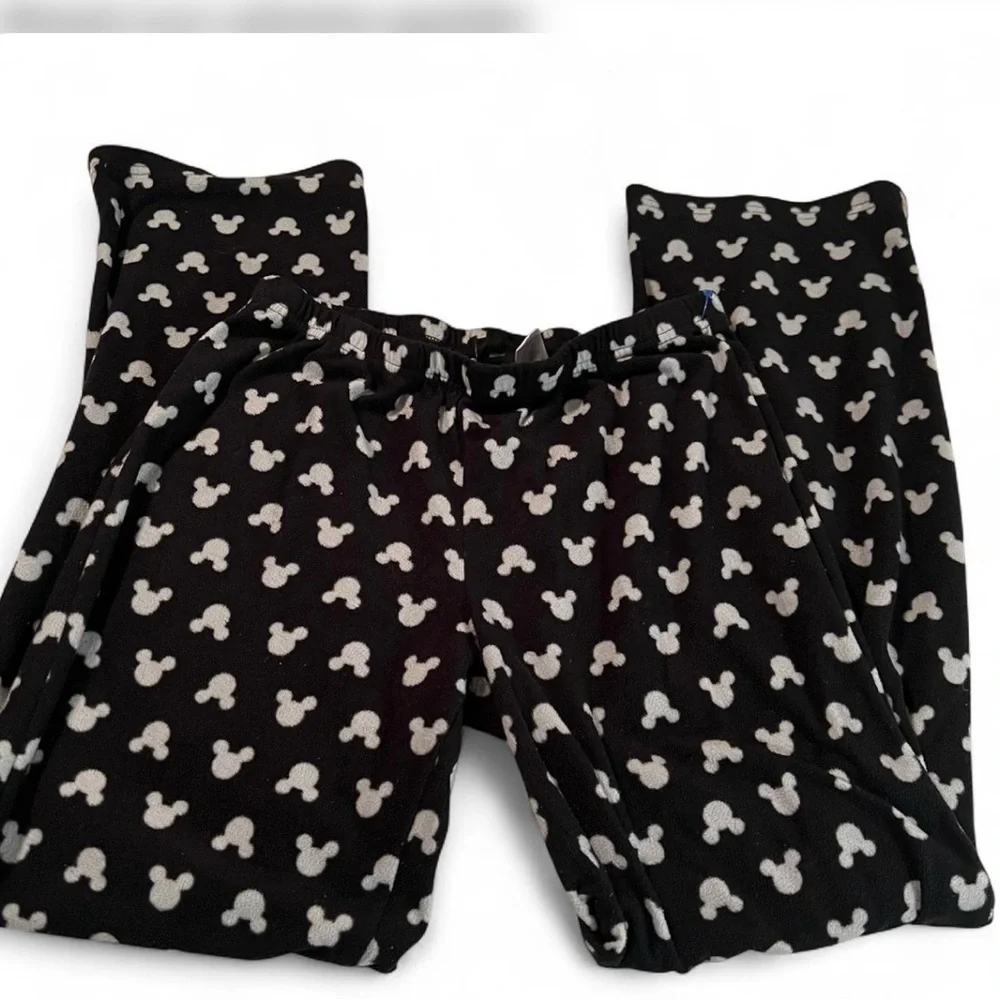Disney Black Lounge Pants with White Mickey Head Print - Picture 2 of 4